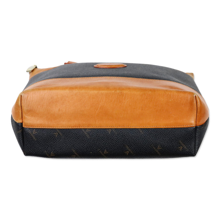 C. Valentino Black Monogram Tan Leather Tote