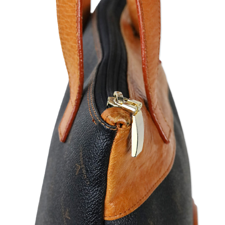 C. Valentino Black Monogram Tan Leather Tote