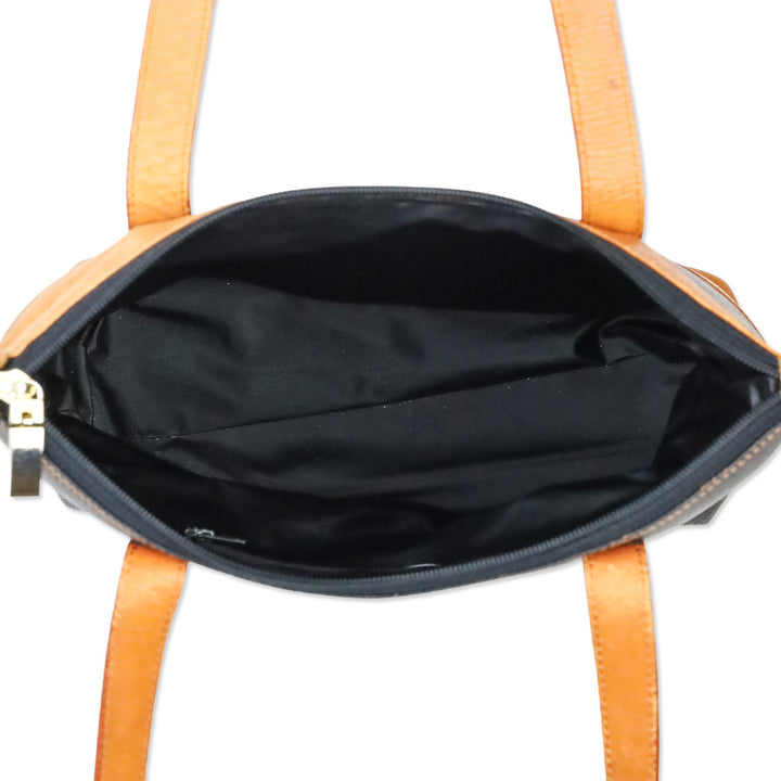 C. Valentino Black Monogram Tan Leather Tote