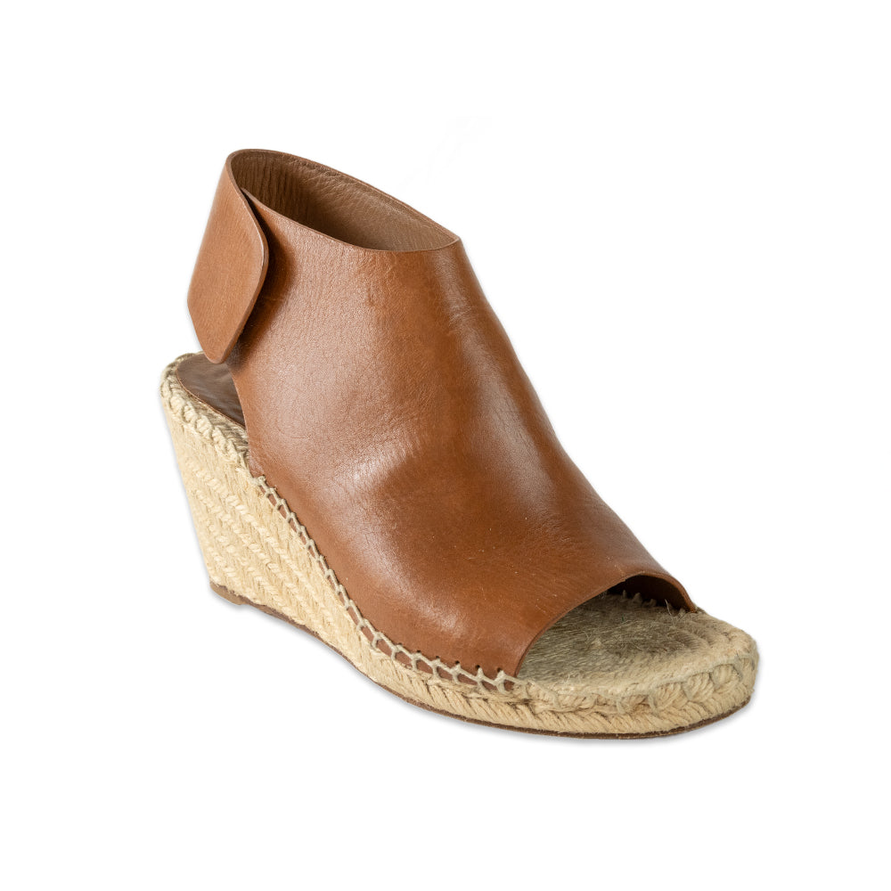 Celine Leather Open Toe Wedge Espadrilles