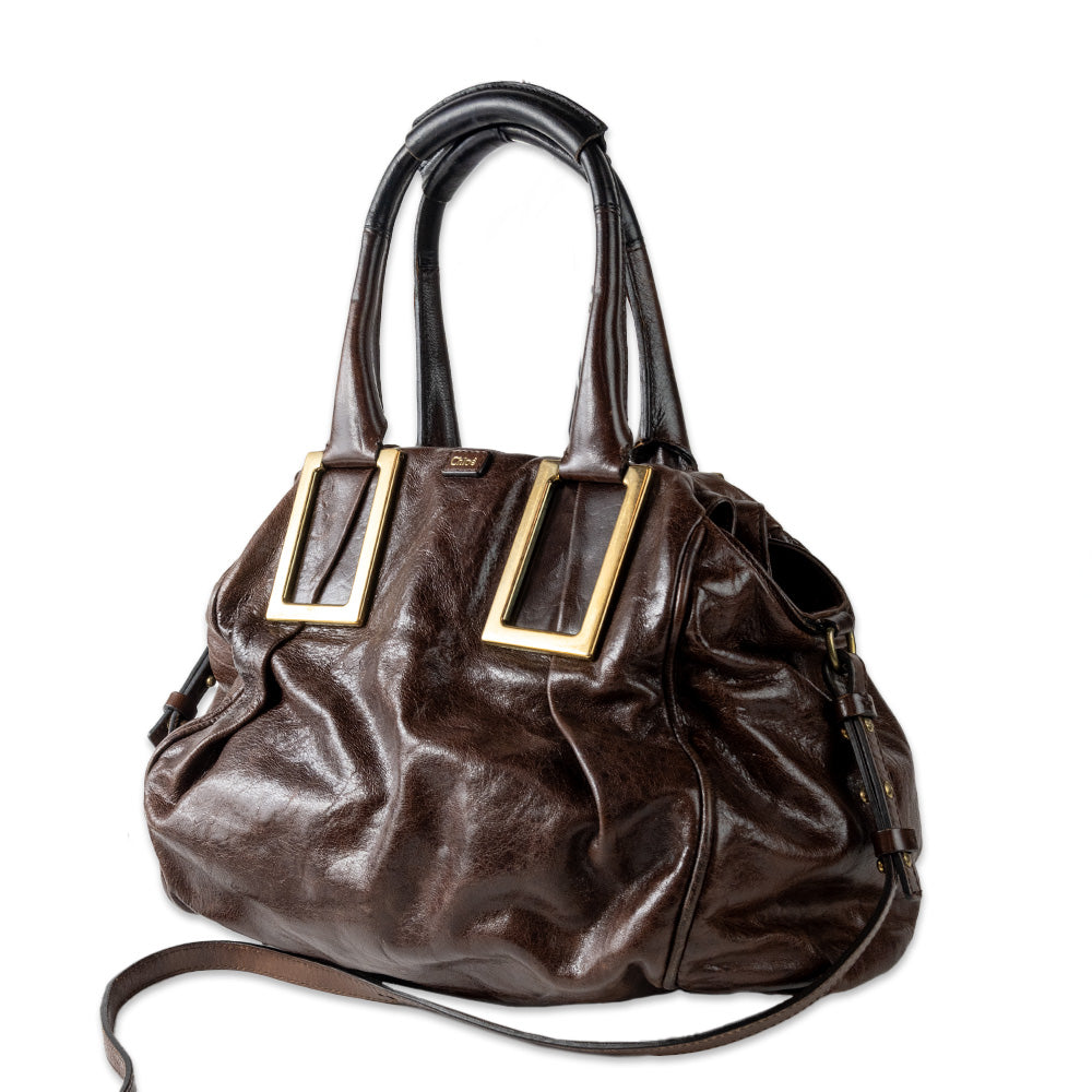 Chloe Ethel Handbag in Brown Leather with Gold Hardware