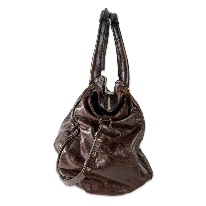 Chloe Ethel Handbag in Brown Leather with Gold Hardware