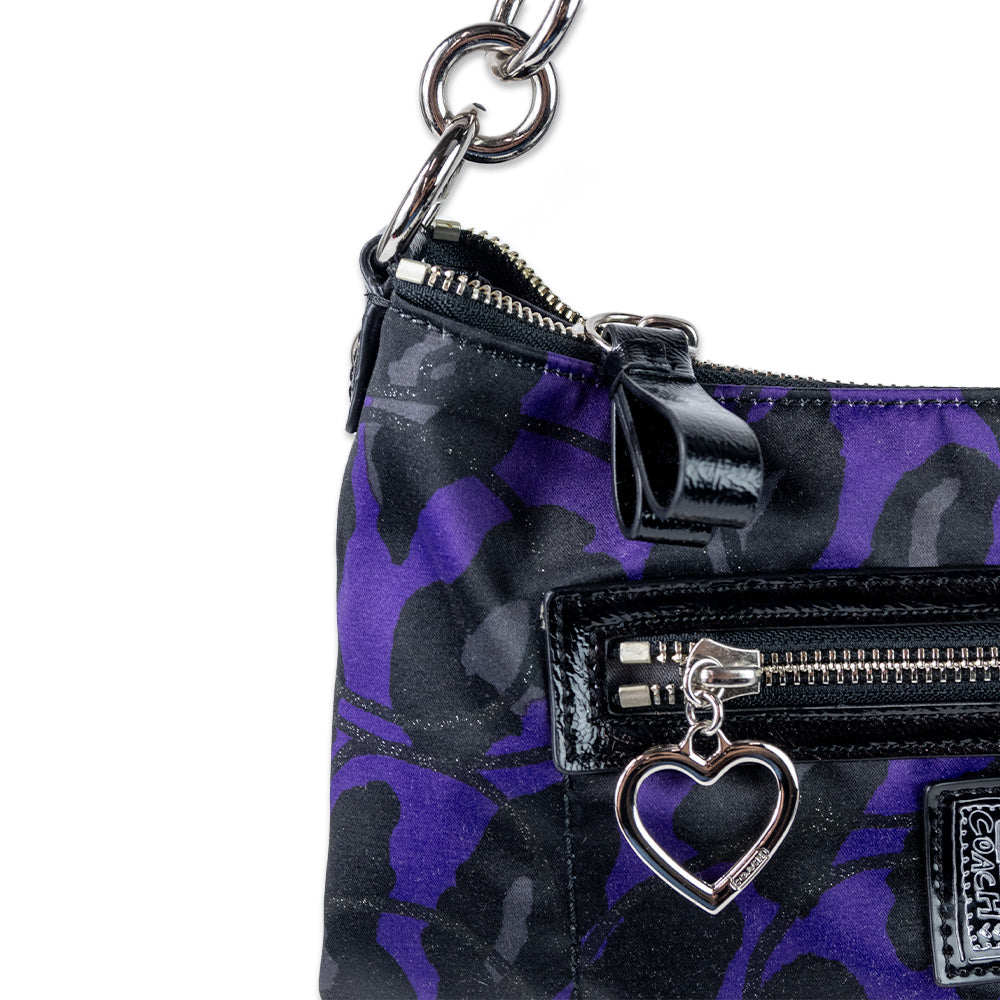 Coach Purple and Black Floral Printed Shoulder Bag