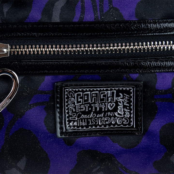 Coach Purple and Black Floral Printed Shoulder Bag