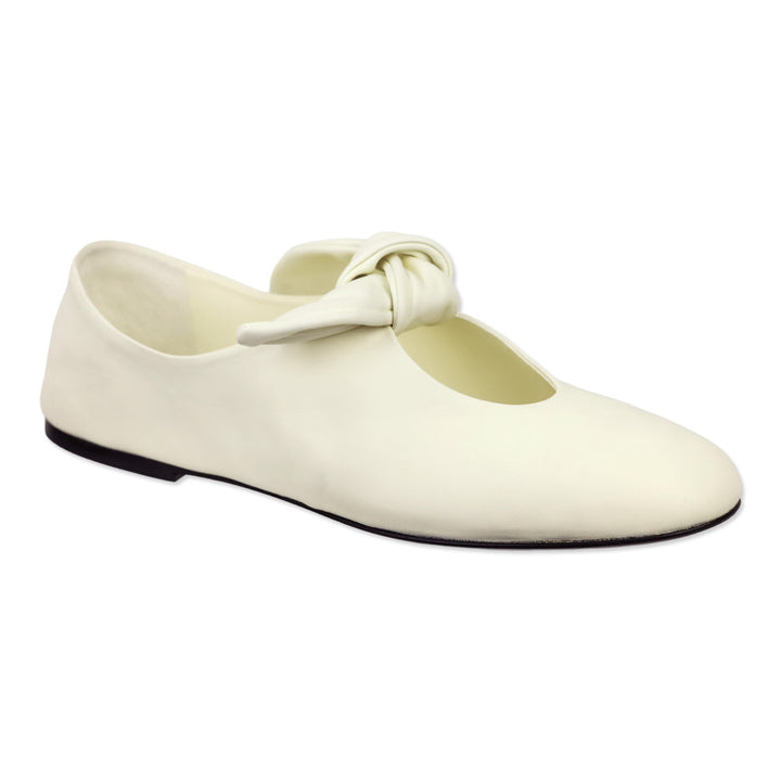 CO Ivory Nappa Leather Bow Flats