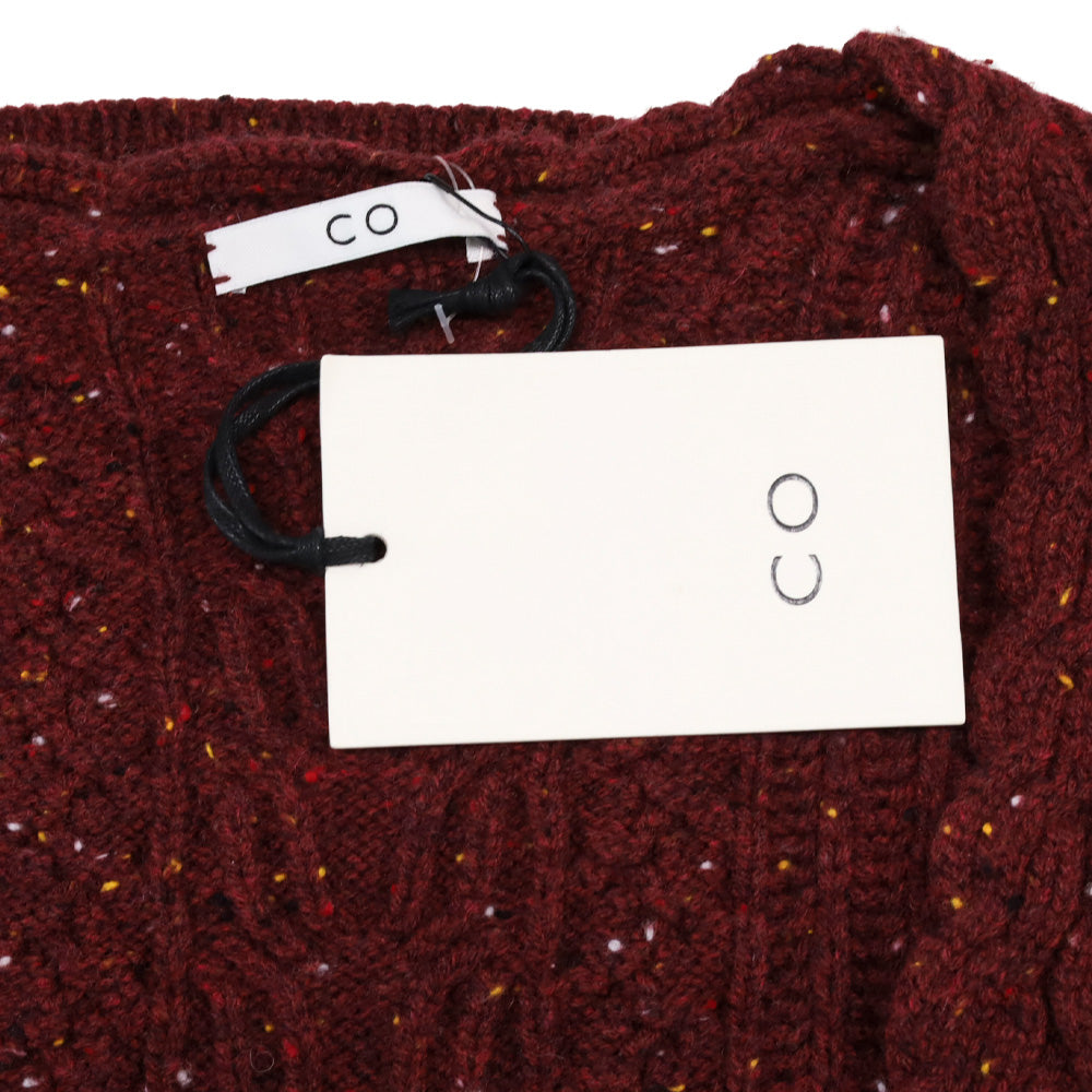 CO Speckeled Bordeaux Wool/Cashmere Ribbed Knit Balloon Sleeve Sweater