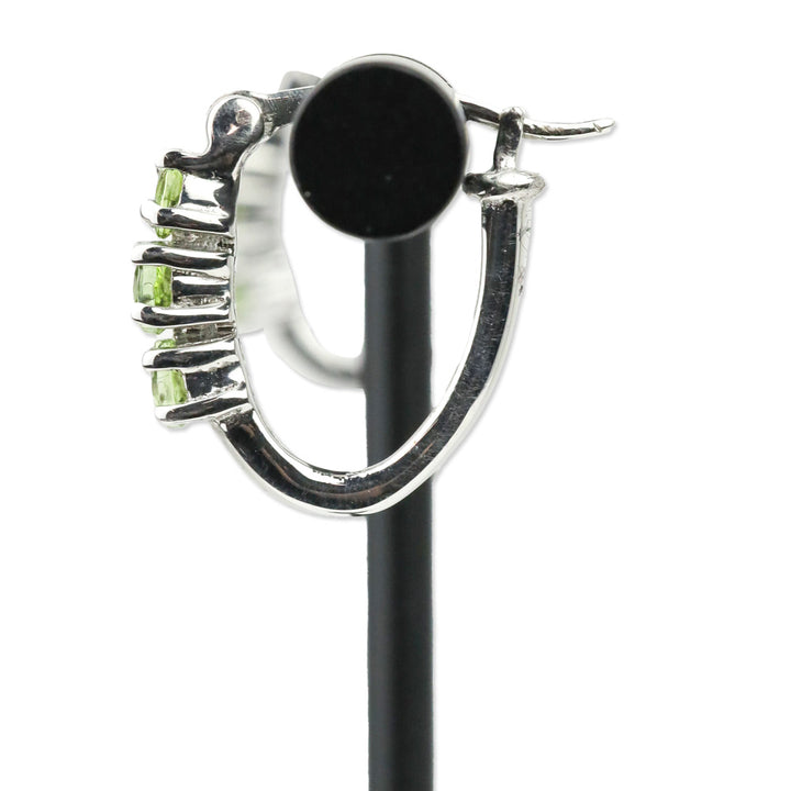 Calabar Green Tourmaline Hoop Earrings in Platinum Over Sterling Silver