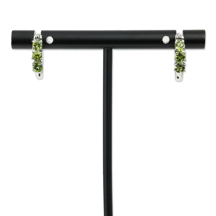 Calabar Green Tourmaline Hoop Earrings in Platinum Over Sterling Silver
