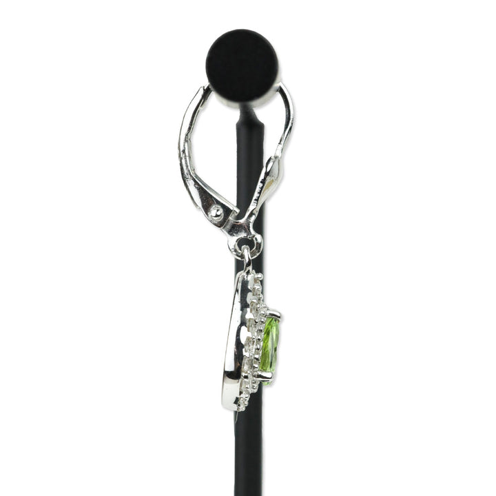 Calabar Green Tourmaline and White Zircon Lever Back Earrings in Platinum Over Sterling Silver