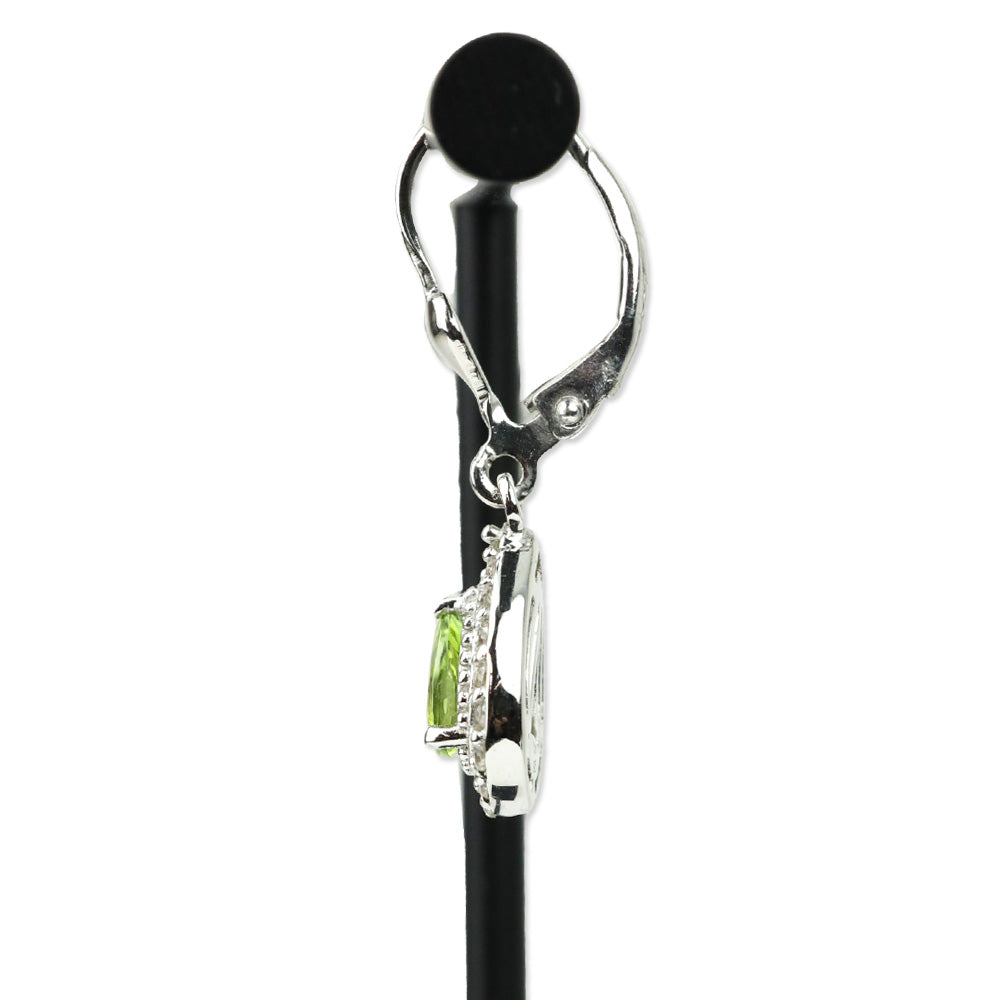 Calabar Green Tourmaline and White Zircon Lever Back Earrings in Platinum Over Sterling Silver