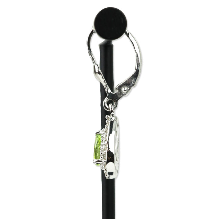 Calabar Green Tourmaline and White Zircon Lever Back Earrings in Platinum Over Sterling Silver