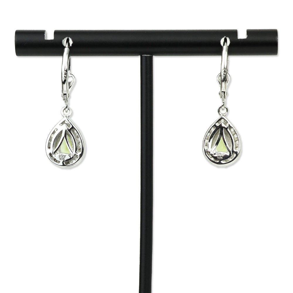 Calabar Green Tourmaline and White Zircon Lever Back Earrings in Platinum Over Sterling Silver