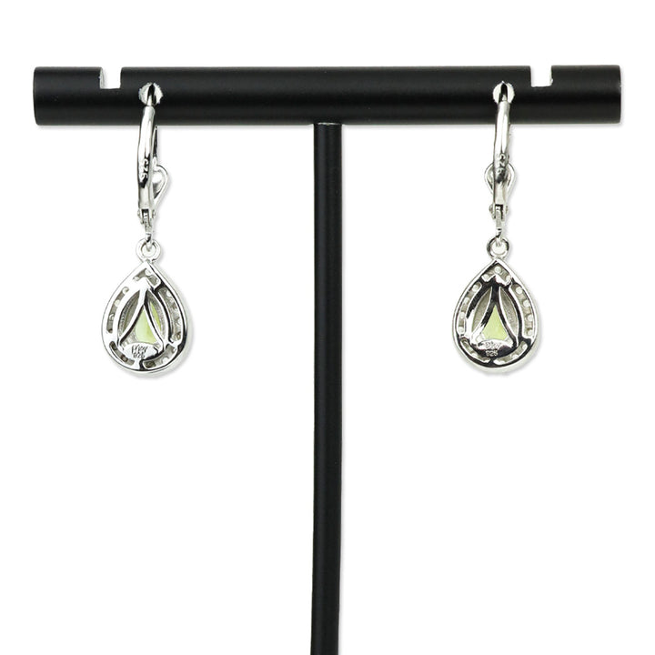 Calabar Green Tourmaline and White Zircon Lever Back Earrings in Platinum Over Sterling Silver