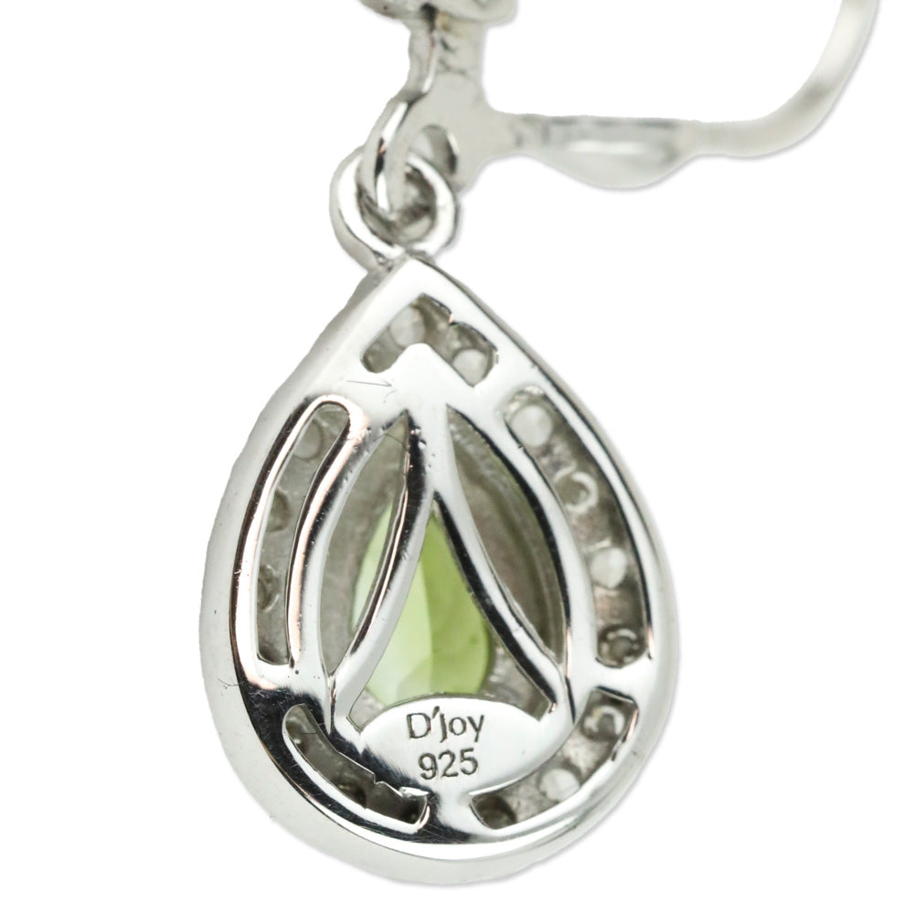Calabar Green Tourmaline and White Zircon Lever Back Earrings in Platinum Over Sterling Silver