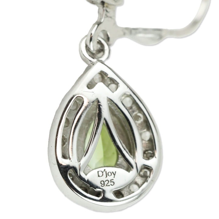 Calabar Green Tourmaline and White Zircon Lever Back Earrings in Platinum Over Sterling Silver