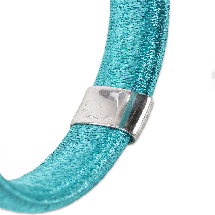 Calgaro Teal Weave Bangle with Silver Embellishment