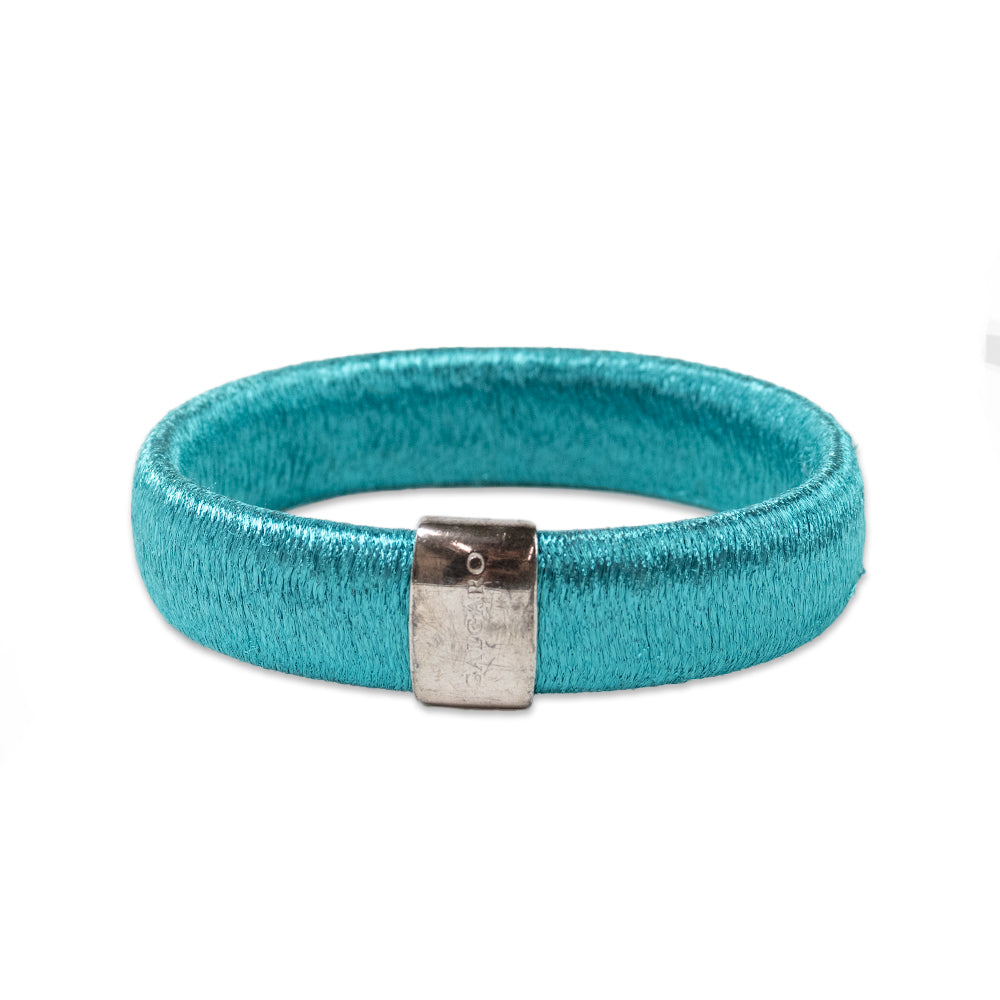 Calgaro Teal Weave Bangle with Silver Embellishment