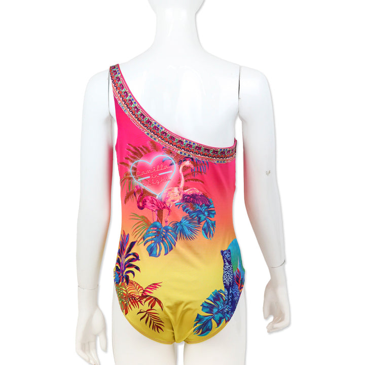 Camilla Flight of the Flamingo One Shoulder One Piece Swimsuit with Chain