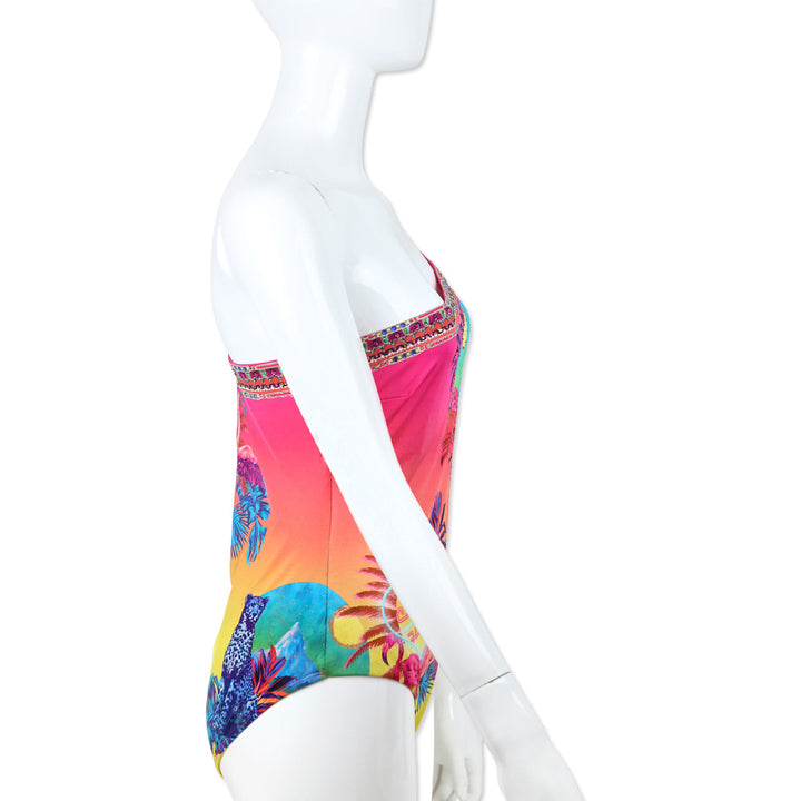 Camilla Flight of the Flamingo One Shoulder One Piece Swimsuit with Chain