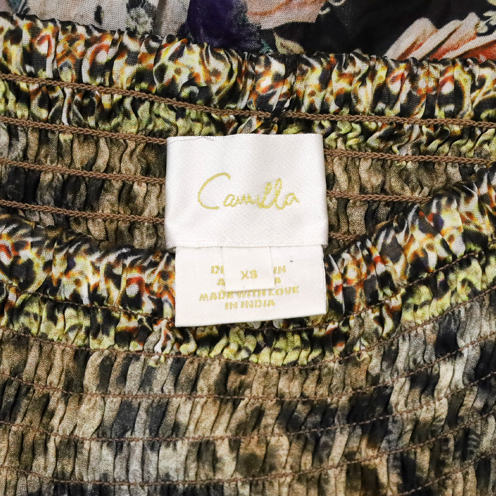 Camilla Leopard and Floral Print Silk Tiered Smocked Midi Skirt