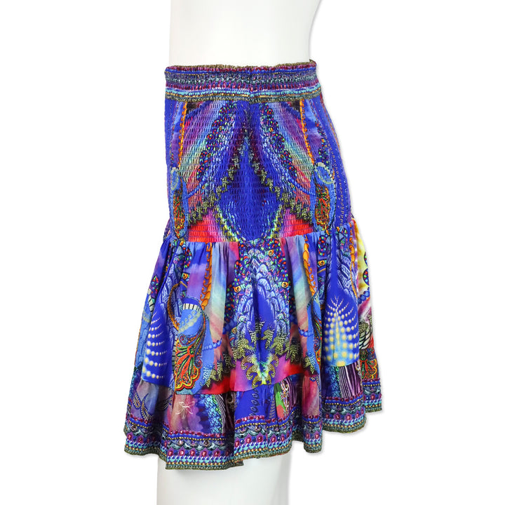 Camilla Psychedelica Print Shirred Silk Mini Skirt