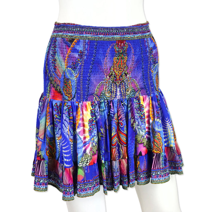Camilla Psychedelica Print Shirred Silk Mini Skirt