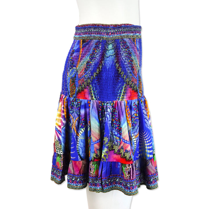 Camilla Psychedelica Print Shirred Silk Mini Skirt