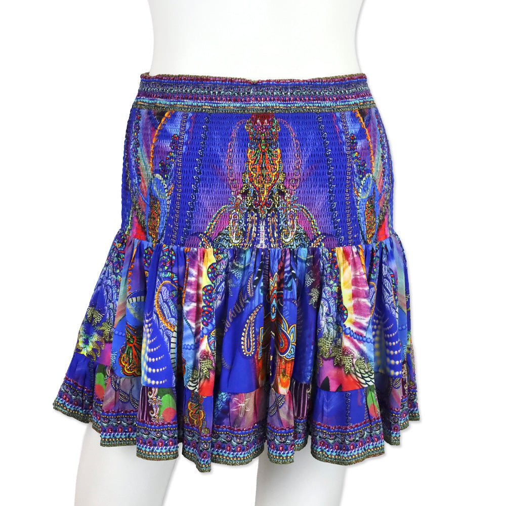 Camilla Psychedelica Print Shirred Silk Mini Skirt