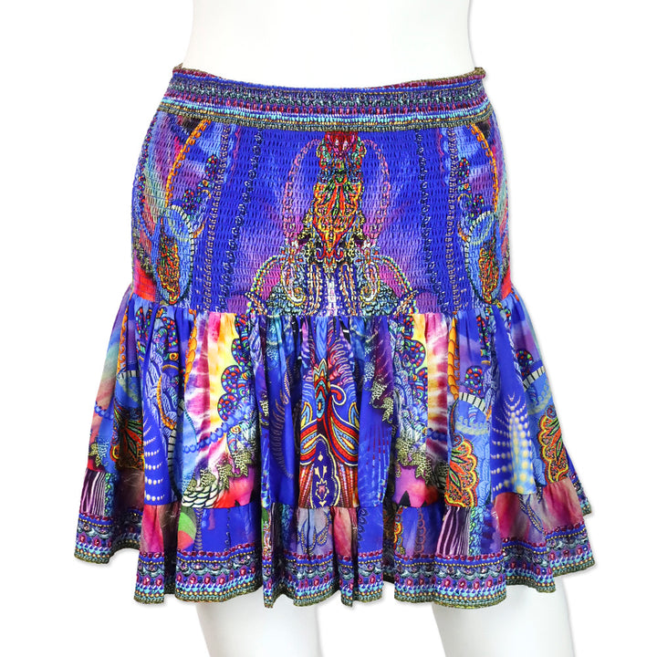Camilla Psychedelica Print Shirred Silk Mini Skirt