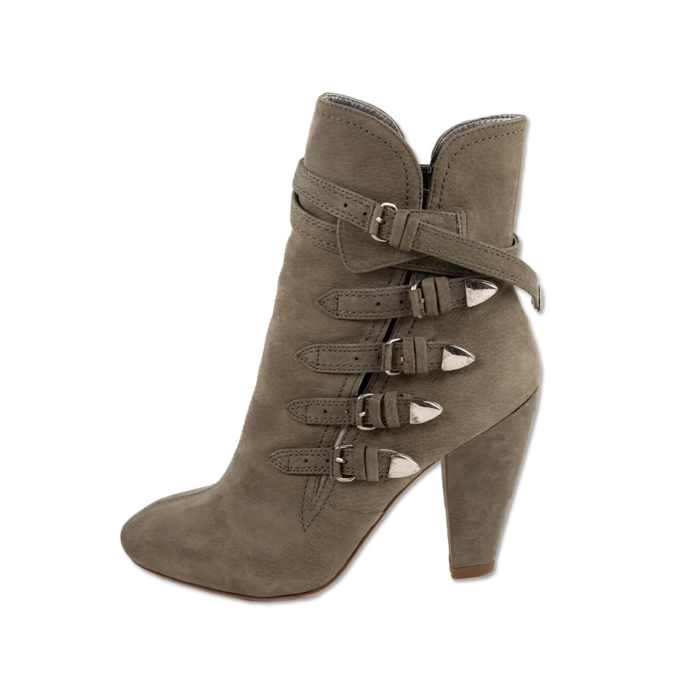 Camilla Skovgaard Multi Buckle Gray Leather Heeled Ankle Boot