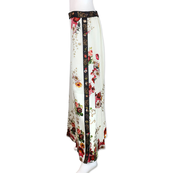 Camilla White Floral Print Crepe Satin Wide Leg Pants