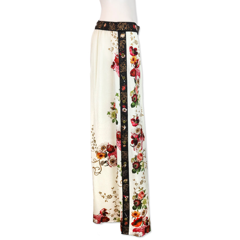 Camilla White Floral Print Crepe Satin Wide Leg Pants