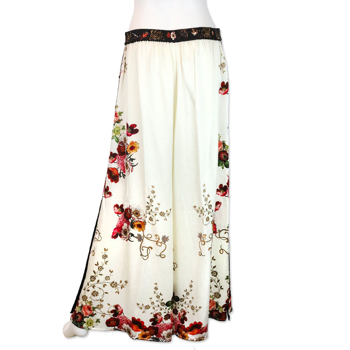 Camilla White Floral Print Crepe Satin Wide Leg Pants