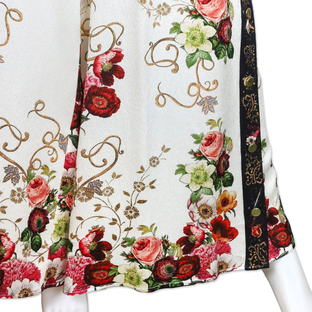 Camilla White Floral Print Crepe Satin Wide Leg Pants