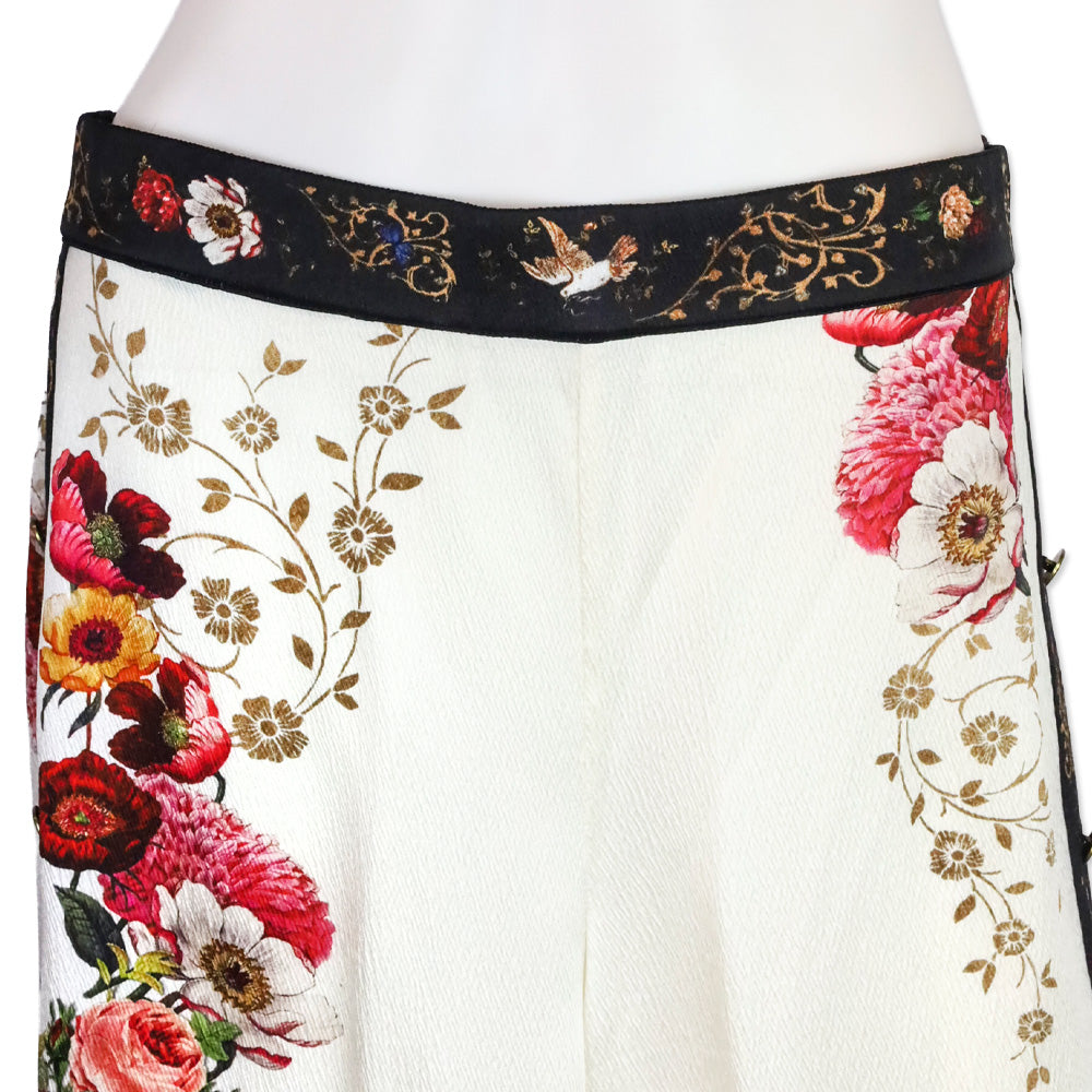 Camilla White Floral Print Crepe Satin Wide Leg Pants
