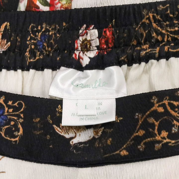 Camilla White Floral Print Crepe Satin Wide Leg Pants