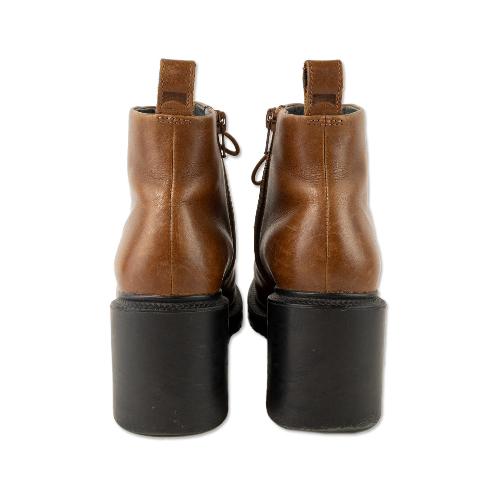 Camper Brown Leather Lace Up Heeled Ankle Boots