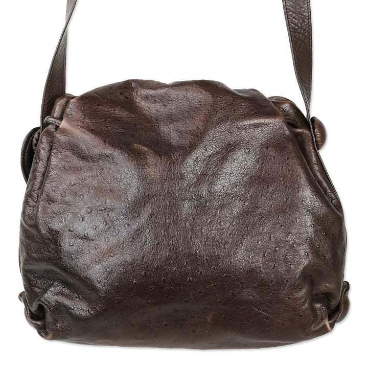 Carlos Falchi Brown Ostrich Leather Drawstring Cinch Crossbody Bag