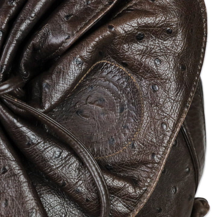 Carlos Falchi Brown Ostrich Leather Drawstring Cinch Crossbody Bag