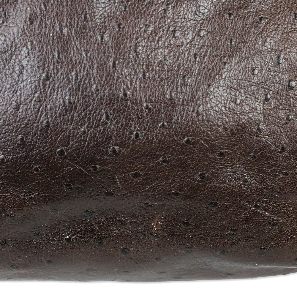 Carlos Falchi Brown Ostrich Leather Drawstring Cinch Crossbody Bag