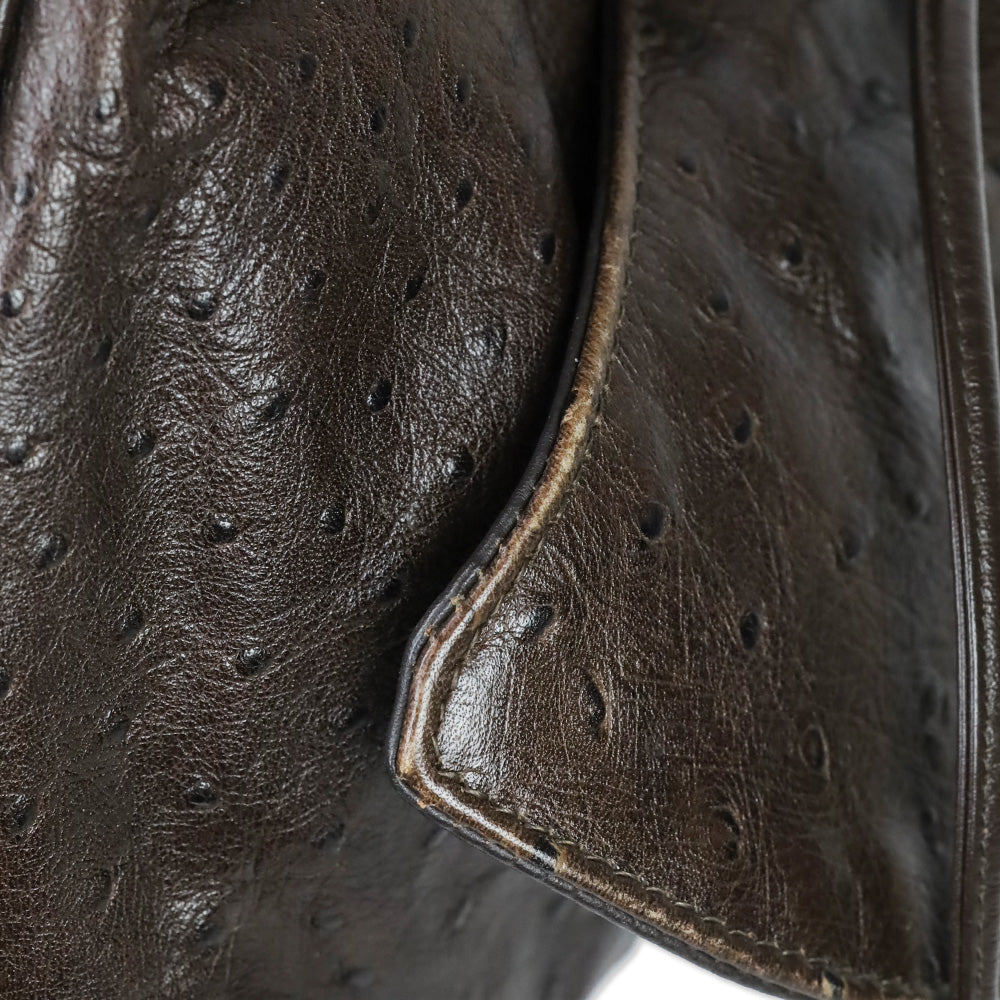 Carlos Falchi Brown Ostrich Leather Drawstring Cinch Crossbody Bag