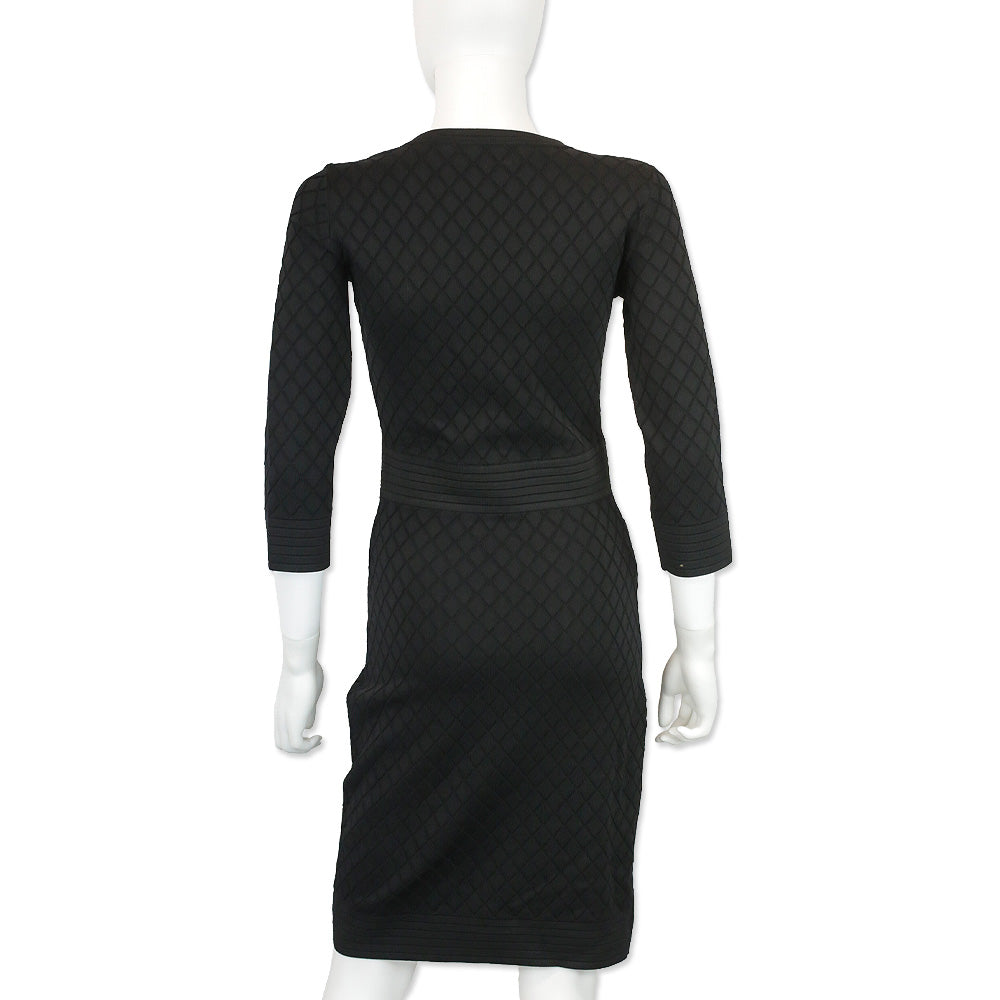 Carolina Herrera Black Pointelle Knit V-Neck Midi Sweater Dress
