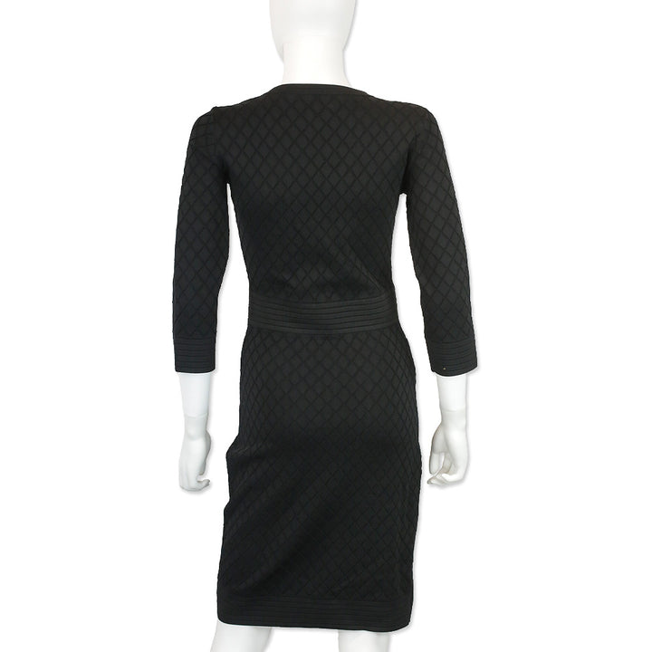 Carolina Herrera Black Pointelle Knit V-Neck Midi Sweater Dress