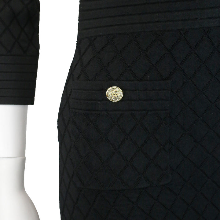 Carolina Herrera Black Pointelle Knit V-Neck Midi Sweater Dress