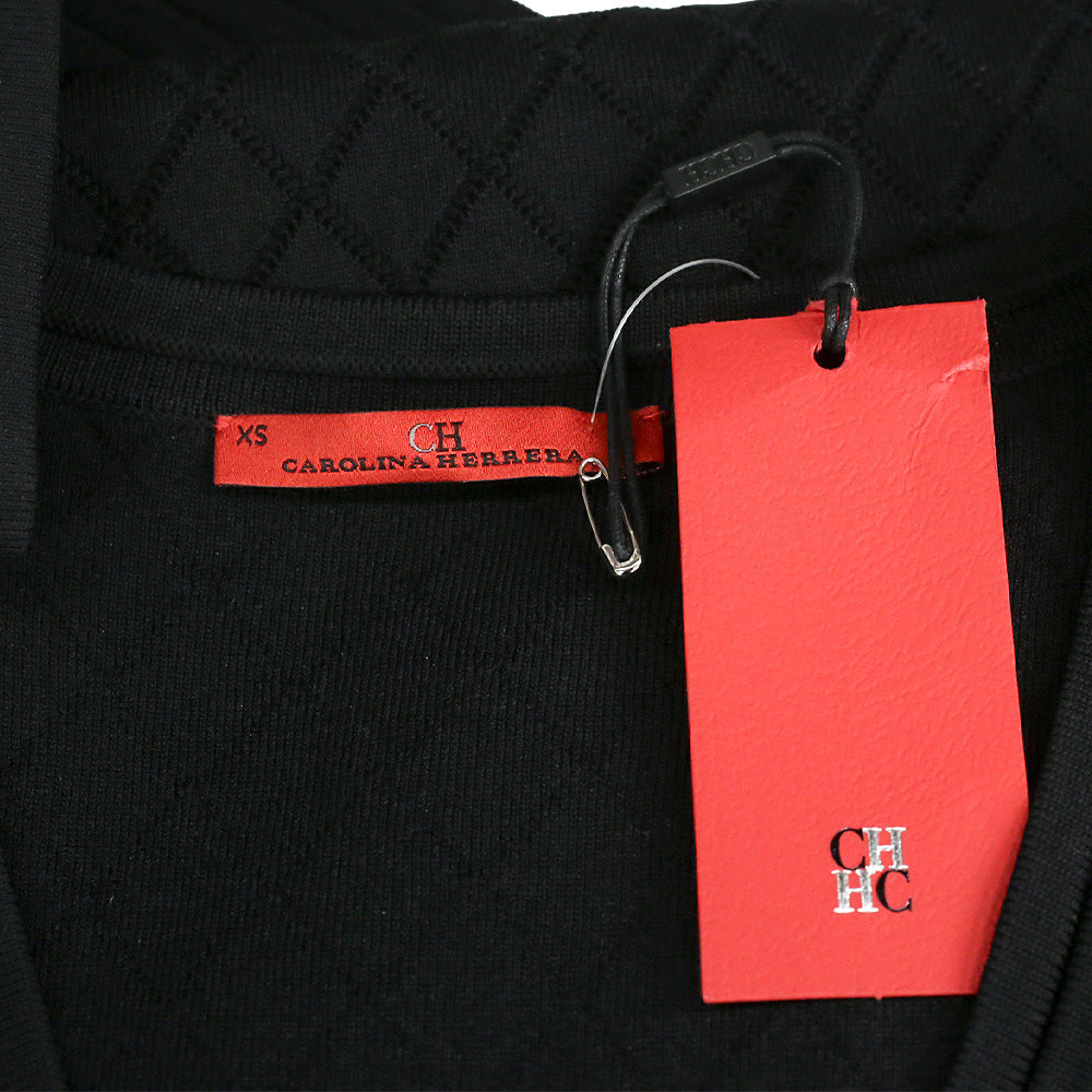 Carolina Herrera Black Pointelle Knit V-Neck Midi Sweater Dress