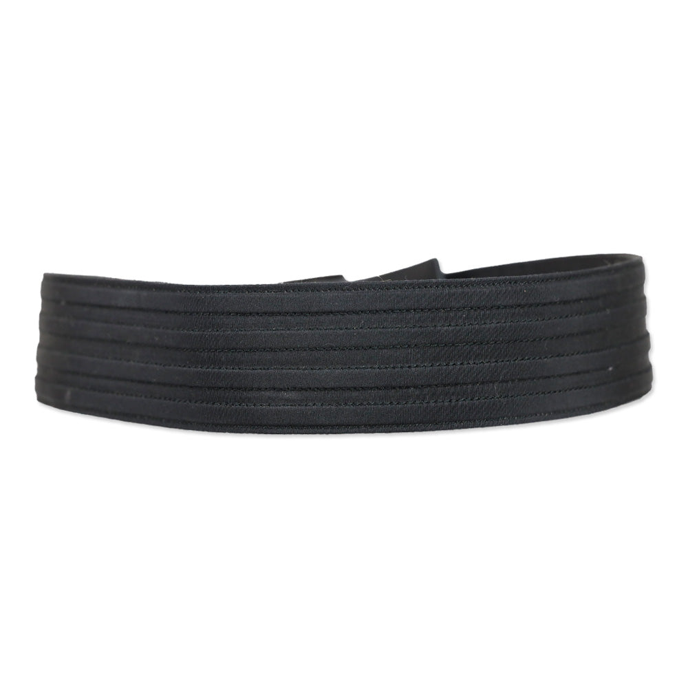 Carolina Herrera Black Ribbed Grosgrain Belt with Brown Beaded Floral Appliqué