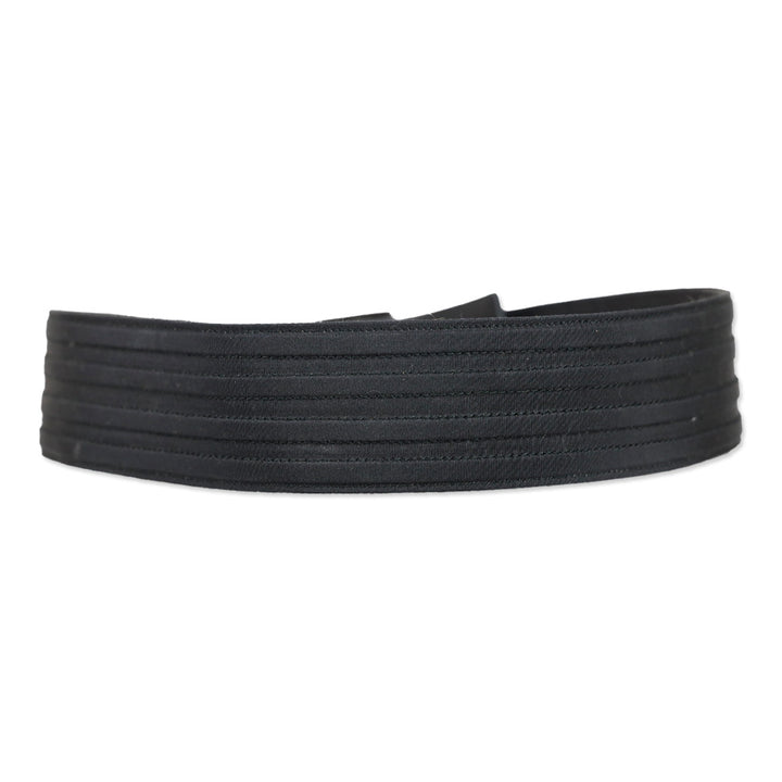 Carolina Herrera Black Ribbed Grosgrain Belt with Brown Beaded Floral Appliqué