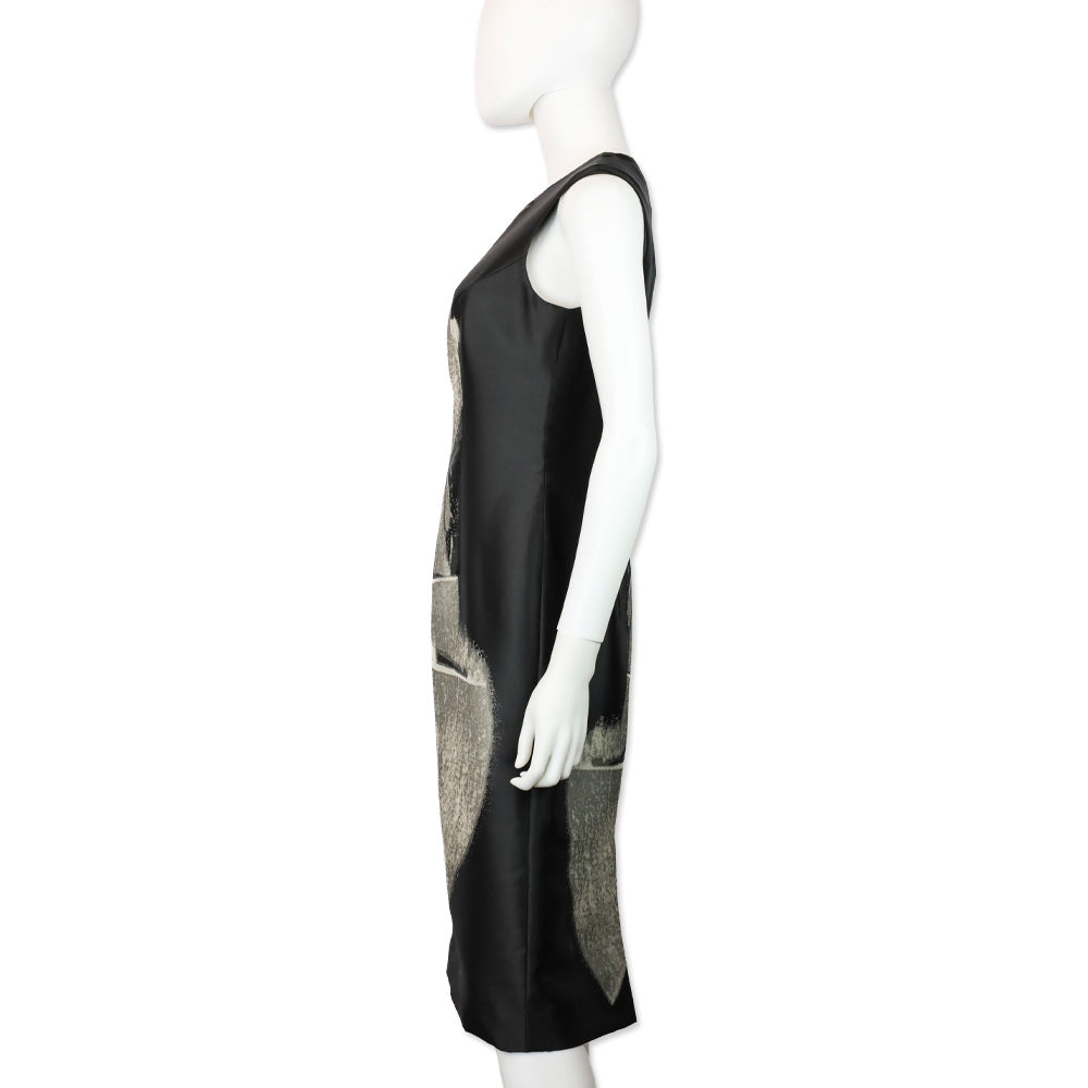 Carolina Herrera Black/Grey Abstract Print Sleeveless Midi Dress