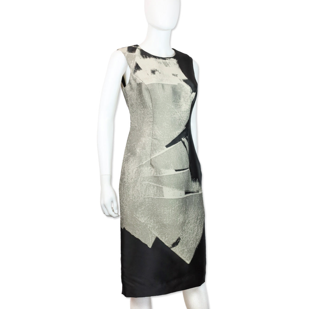 Carolina Herrera Black/Grey Abstract Print Sleeveless Midi Dress