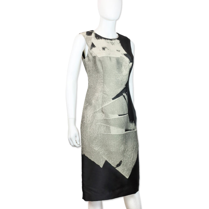 Carolina Herrera Black/Grey Abstract Print Sleeveless Midi Dress